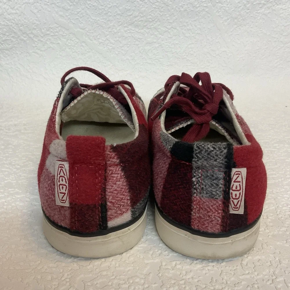 Keen Elsa Sneakers‎ Womens 9 Red Burgundy Buffalo Plaid Wool Lace Up 1019678